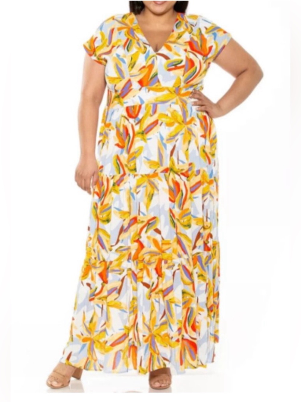 NWT Alexia Admor Large Palm Floral Tiered Maxi Dress 1X